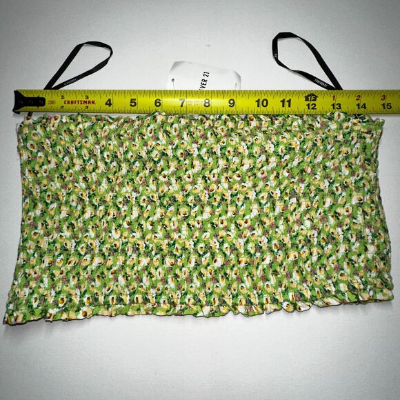 Forever 21 Cropped Floral Tube Top Womens Large Green Colorful Festival NWT - Picture 3 of 9